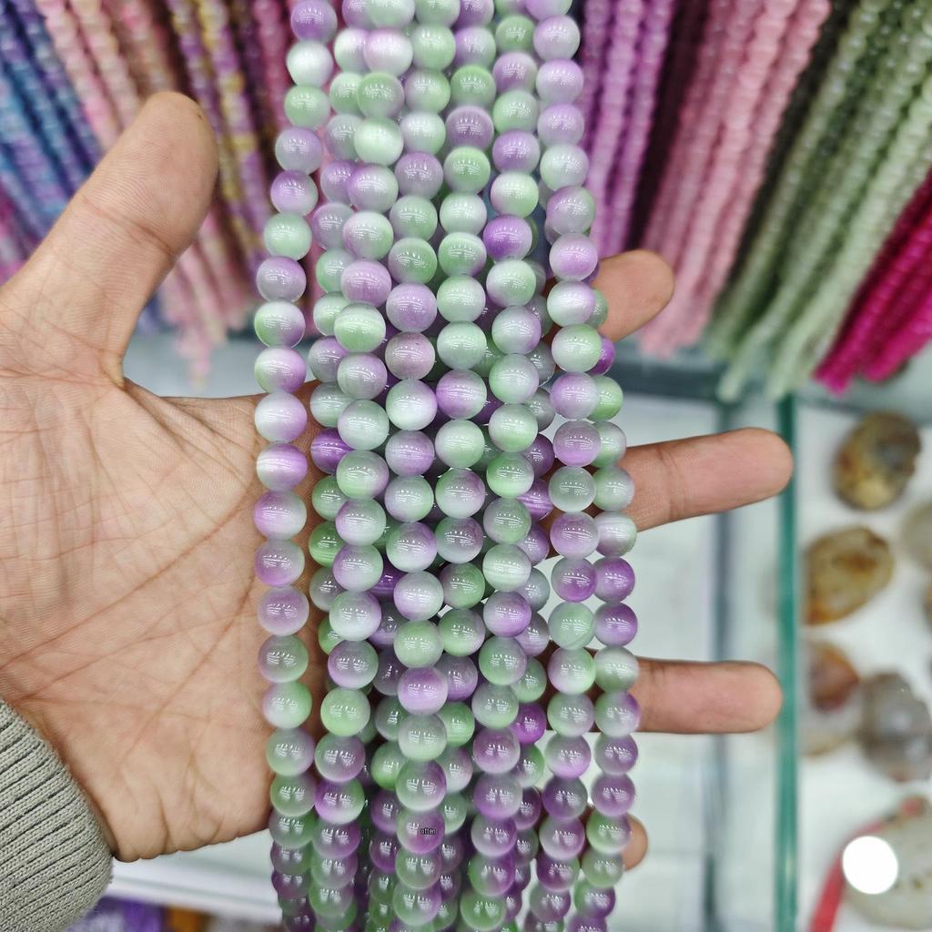 10mm Cat's Eye Stone Beads: Single, Double, Triple Color Options for DIY Jewelry Accessories.