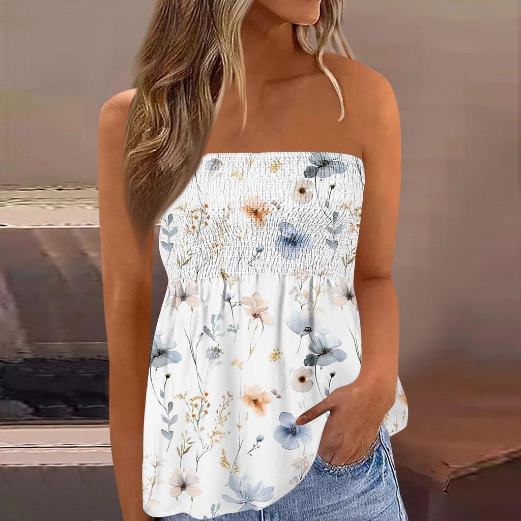 Tube Toppe Til Kvinder,Sød Sexet Off Shoulder Print Ærmeløs T-shirt