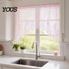 Retro Lace Curtain Half Curtain, Adjustable Lift Structure, Embroidery Floral Sheer Coffee Dustproof Window Screen