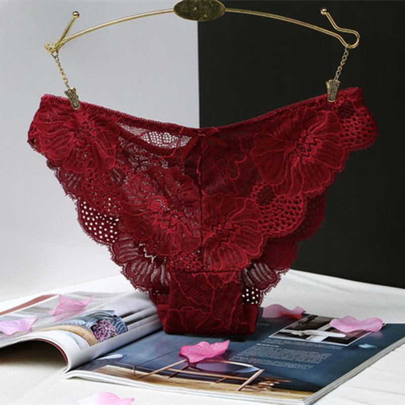 Lace Flower Low-Rise Sexy Briefs Solid Color Cute Bowknot Women's Underwear Soft Breathable Girls Panty