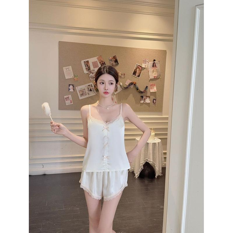 Summer new ice silk pajamas women's pure desire wind suspender shorts sexy sweet wind cute thin loungewear set