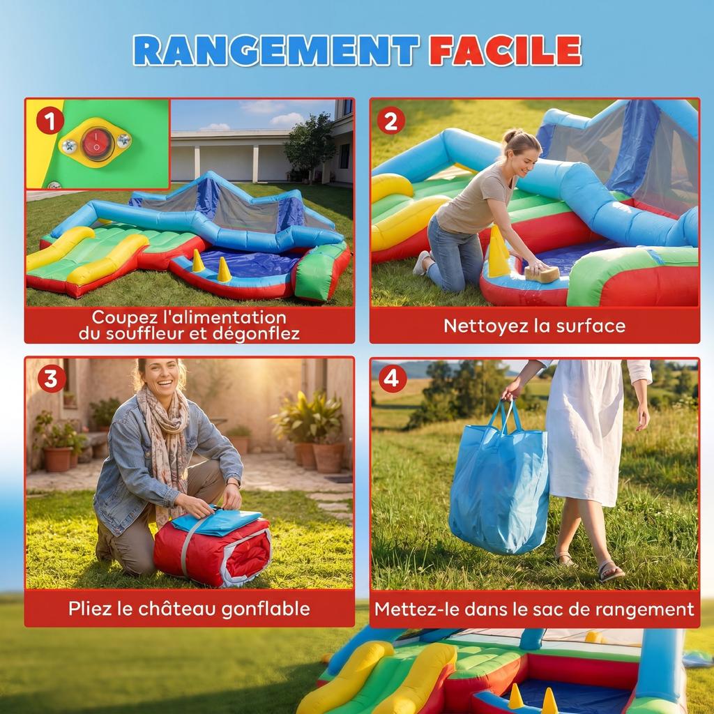 4 In 1 Inflatable Castle Play Area With Blower Slide Ball Pit Ring Toss Game Multicolor