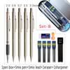 Metal Mechanical Pencil Set With Pen Box Lead Eraser Pencil Sharpener Set 0.3 0.5 0.7 0.9 1.3 2.0mm Art Sketch Automatic Pencil