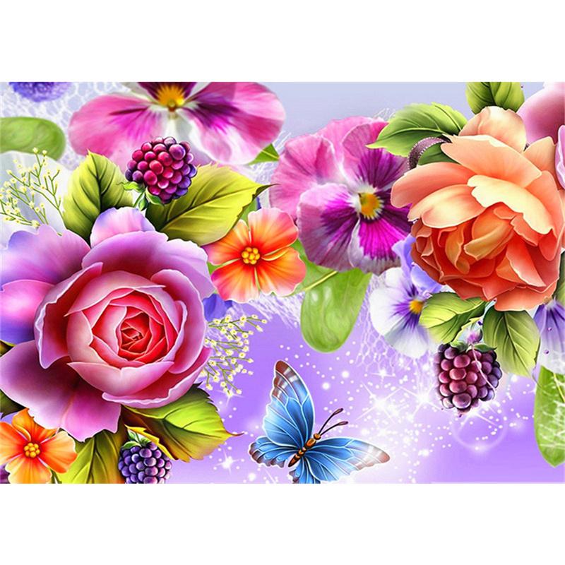 Pictură cu diamant DIY 5D, flori colorate, broderie cu diamante, kit cu punct de cruce, mozaic cu strasuri, decor pentru acasă