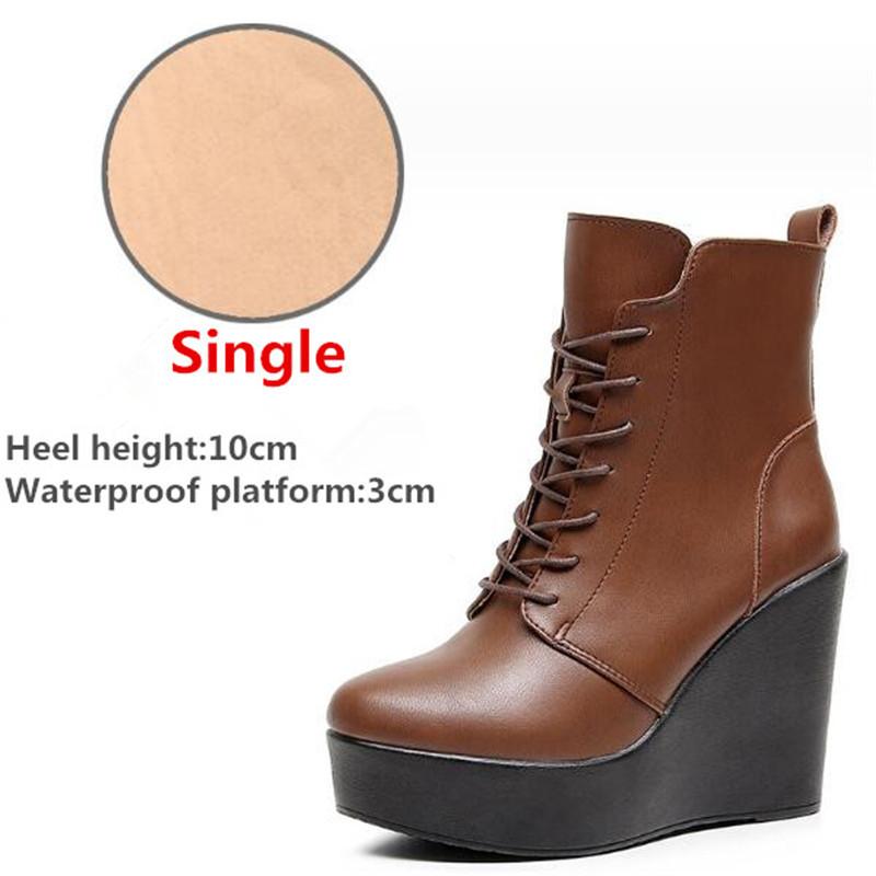 Women Genuine Leather Ankle Boots Winter Female Plush Snow Boots Platform Wedge Boots Women's High Heel Shoes Size 33-43
