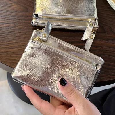 New Genuine Leather Mini Silver Coin Purse Wallet Zipper Storage Bag Multifunctional Coin Key Organizer Card Holder Purse Pouch