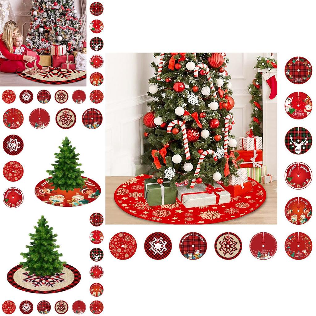 Saia de Árvore de Natal Xadrez Vermelho Festiva Com Design de Papai Noel e Alce Para Decoração Elegante de Feriado