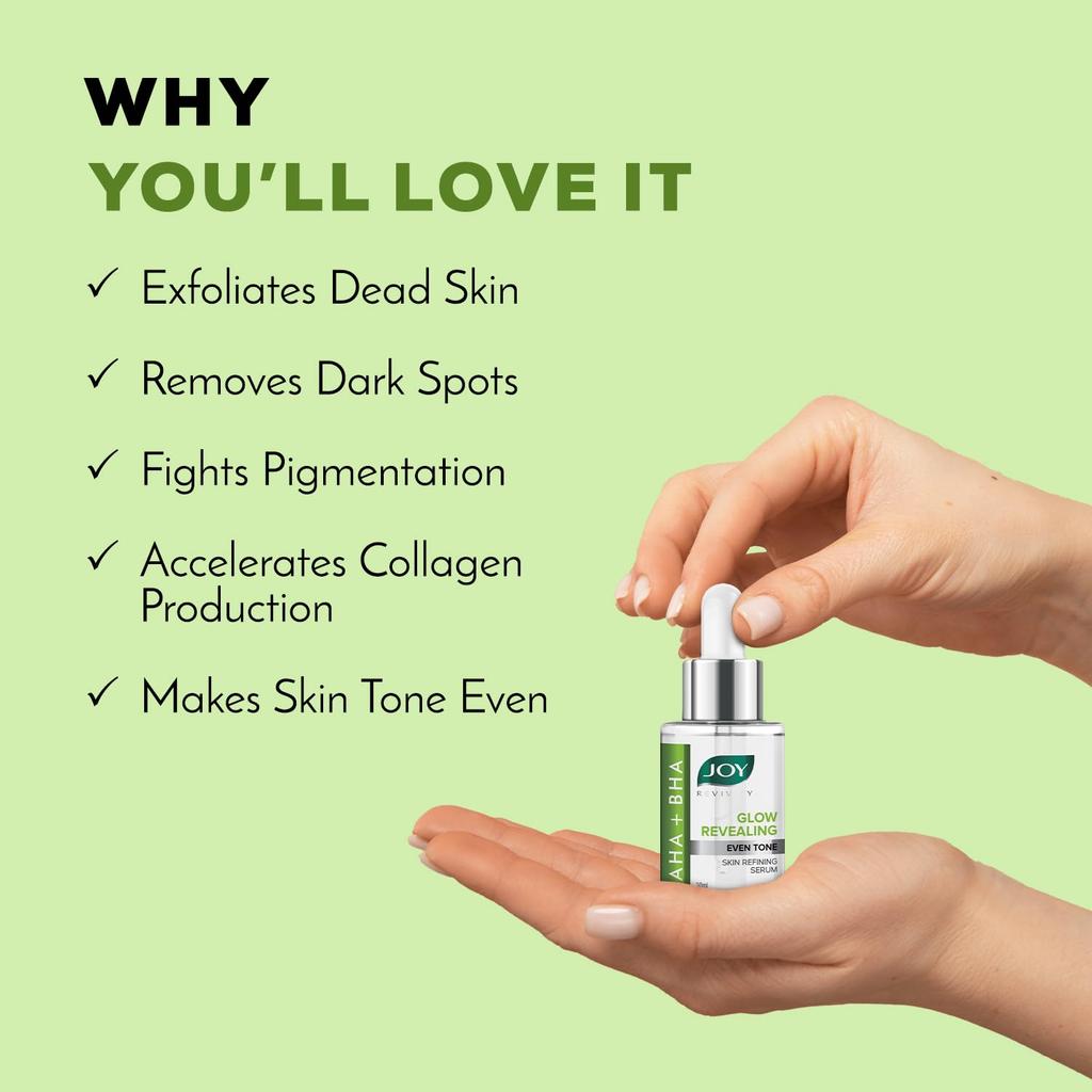 Joy Glow Face Serum 30ml | Skin Brightening AHA BHA Serum for Even Tone & Radiant Glow, Suitable for All Skin Types, Men & Women