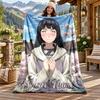 Hyuga Hinata Custom Name Flannel Blanket Personalized Soft Warm Plush Throw Blanket Customized Gift for Family Friends