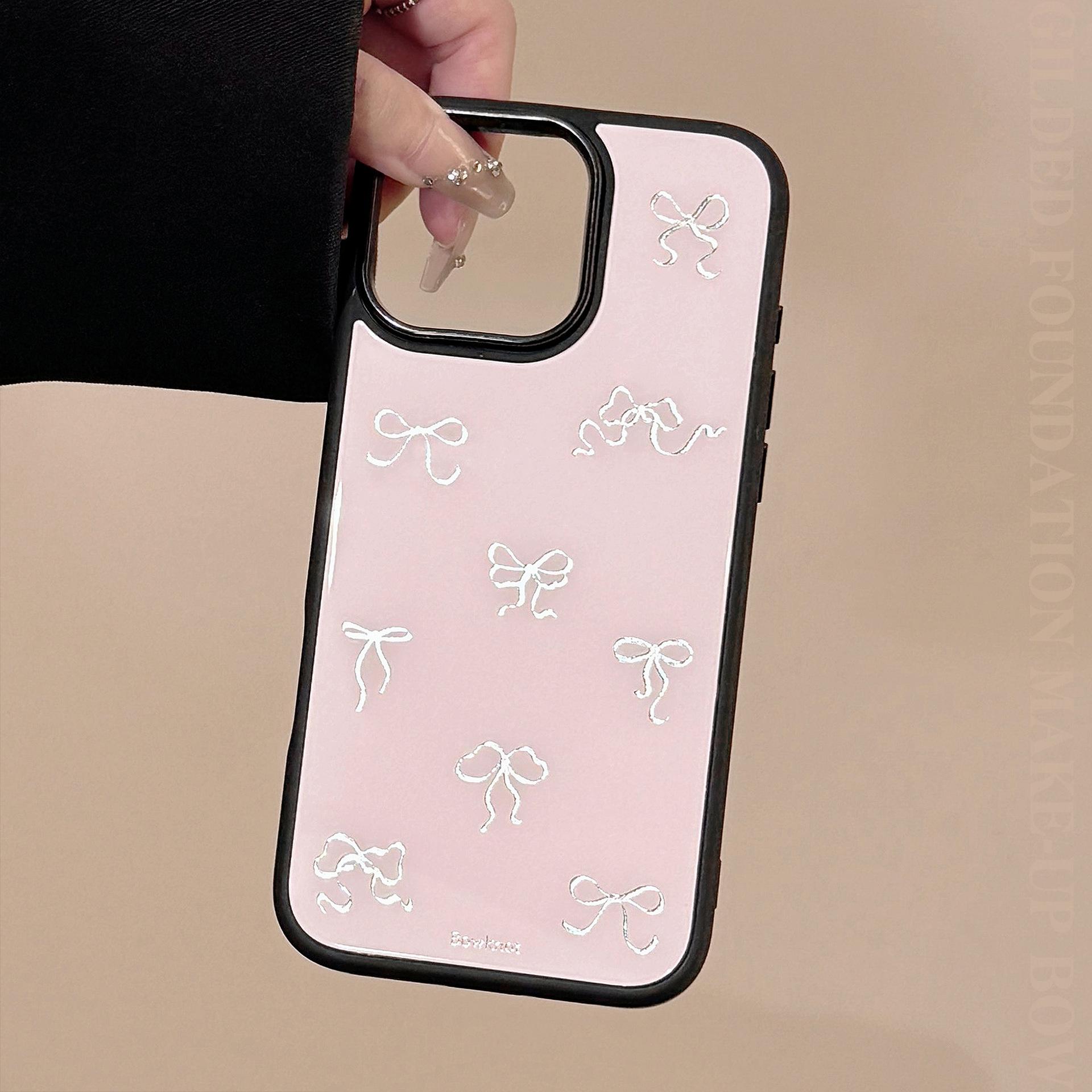 

Gilded Suitable for Iphone16promax Apple 15 Mobile Phone Case 13 Glass 14 Light Luxury 12 Pink Bow 12promax/13promax