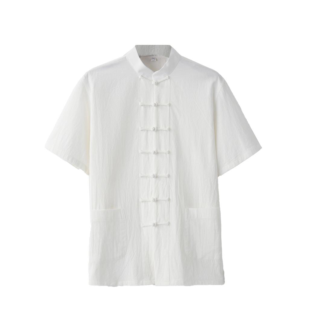 Chinese Traditional Clothes Style Short Sleeve Tai Chi Pure Cotton Shirt Tang Suit Uniform for Men Kung Fu Tang Zhuang Male Top