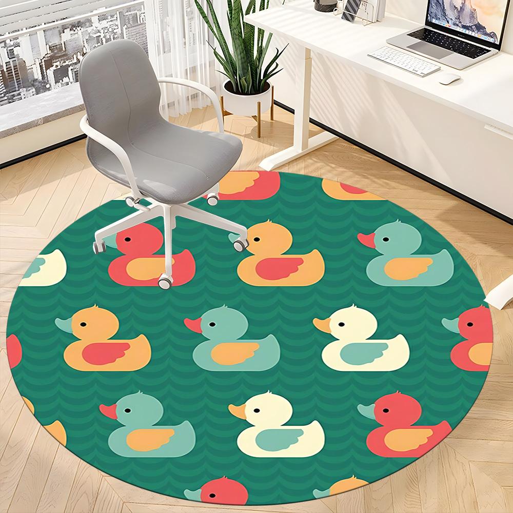 1pc Duck Pattern Office Round Rug, Carpet for Office, Gaming, Lightweight Round Floor Mat Yy260208061