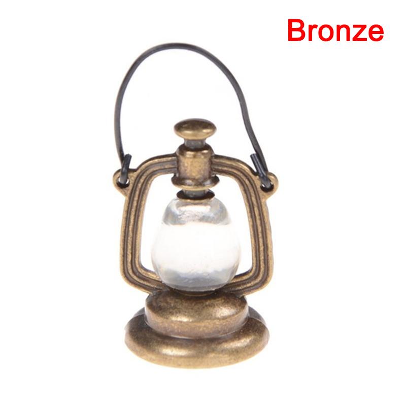1/12 Dollhouse Miniature Accessories Mini Metal Vintage Oil Lamp Simulation Barn Lantern Model Toys for Doll House Decoration
