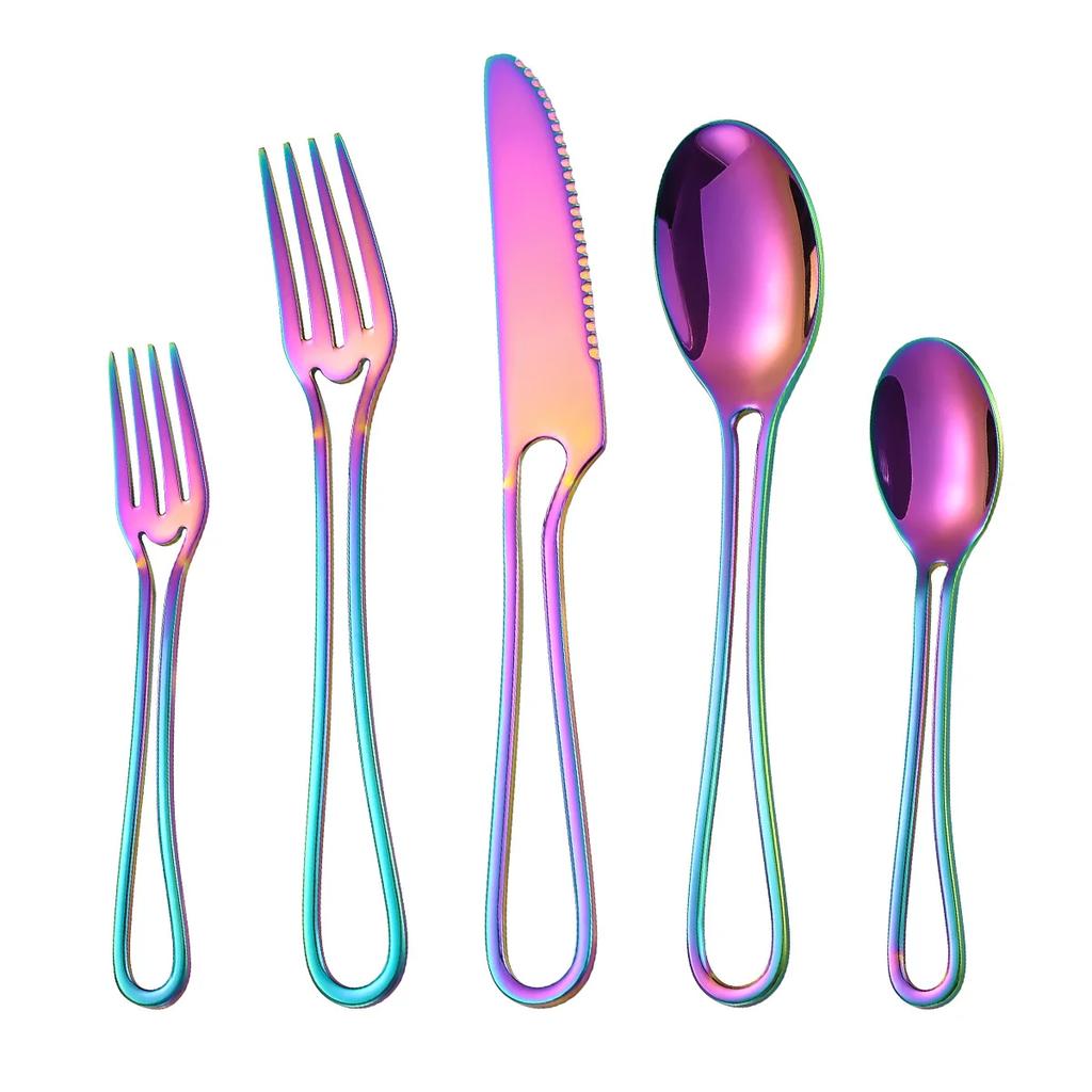 5Pcs Dinnerware Set Stainless Steel Cutlery Steak Knife and Fork Dessert Spoon Tableware Teaspoon Home Restaurant Cutlery Set
