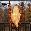Geheimnisvolle Feiertagsfensterdekorationen Schwingender Geist Außen Dekoration, Große Halloween Hänge mit Ahornblatt Spukbaum Schmuck Ranken Lichter