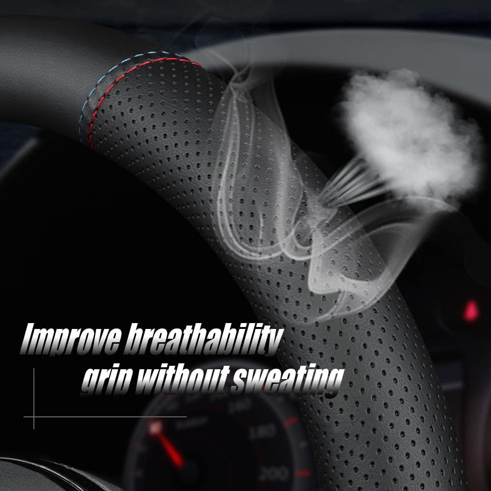 New Nappa Leather Car Steering Wheel Cover, Comfortable, Non-Slip, Sporty Style. For BMW Car Steering Wheel Covers. Black And Blue