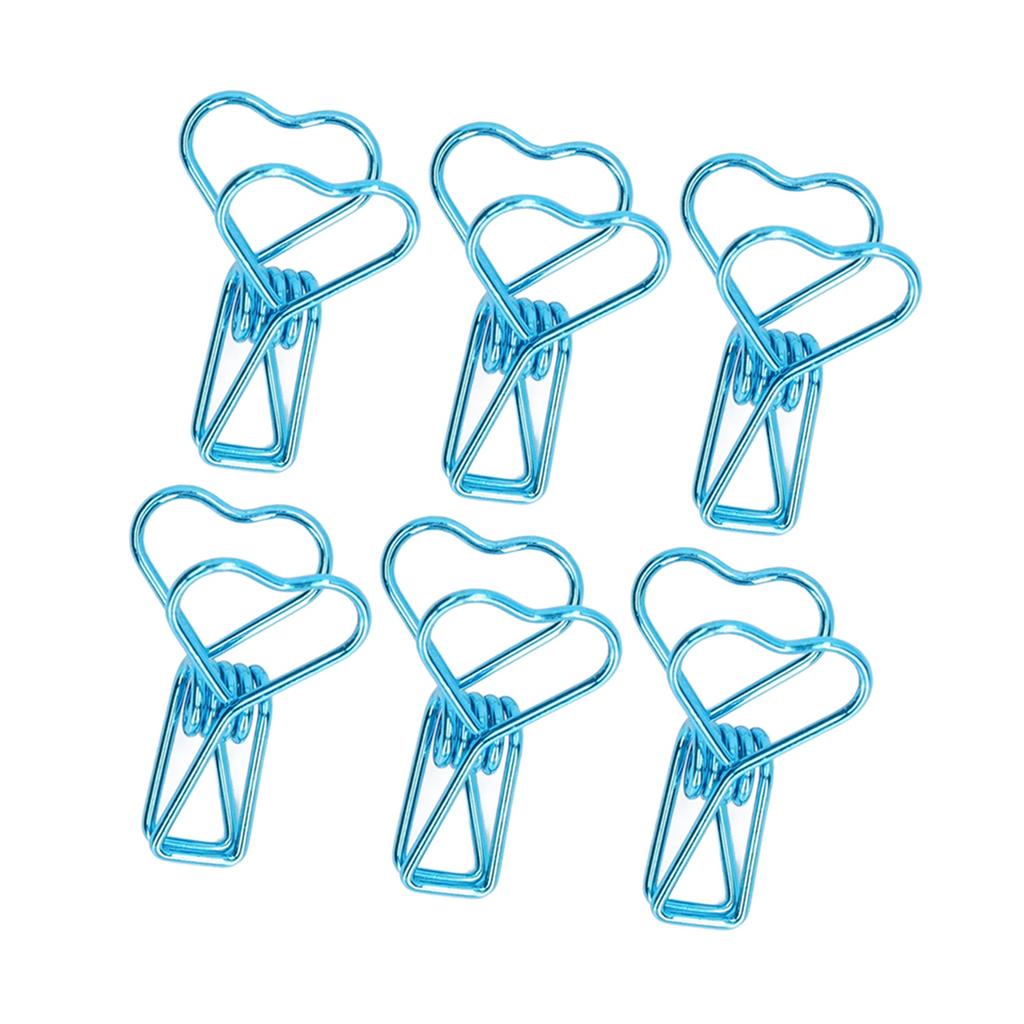 100pcs Binder Clips Cute Cartoon Heart Shape Metal Hollowed Long Tail Clips Paper Clamps Office Supplies Blue