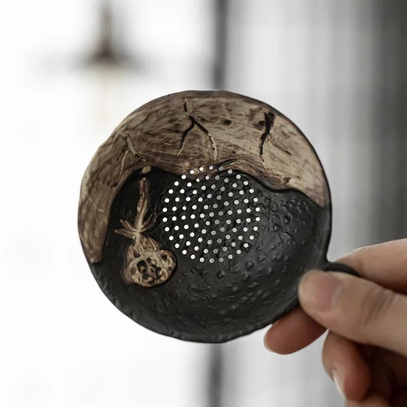 Vintage Ceramic Filter Set All-Ceramic Integrated Tea Strainer Tea Seperator Strainer Tea Kung Fu Tea Ceremony Tea Filter