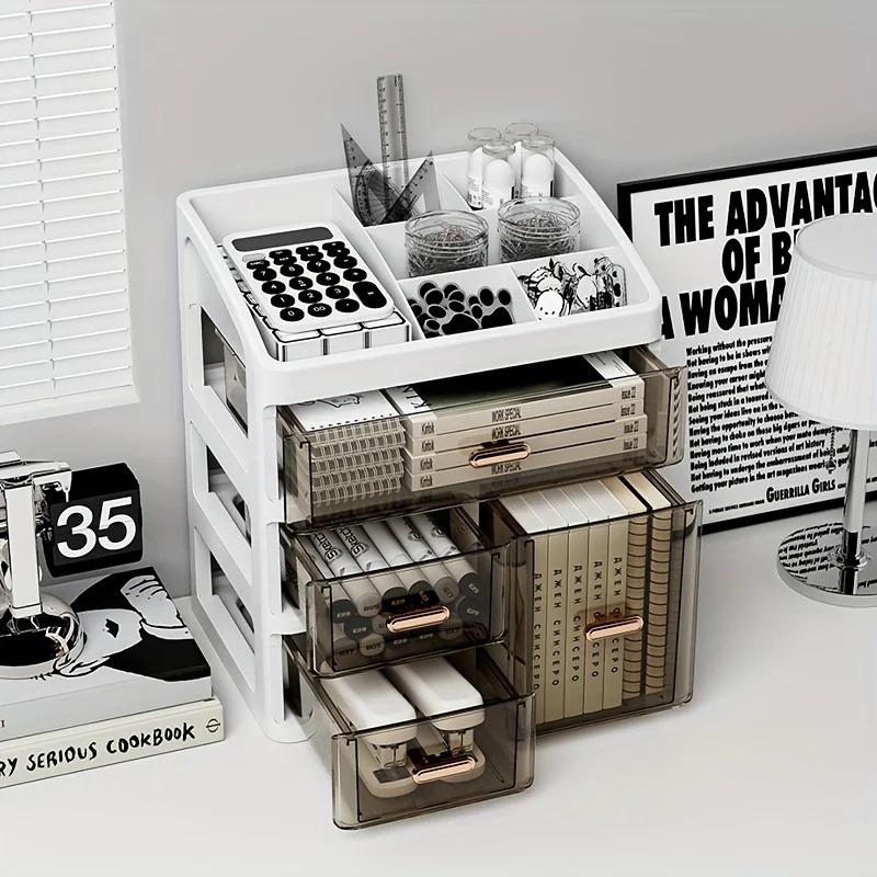 A cosmetic storage box with drawers, a large capacity dust-proof skincare display rack, and countertop organizer
