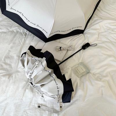 Romantischer französischer Regenschirm, automatisch, für Damen, für Sonne und Regen, doppelt verwendbar, mit schwarzem und weißem Rand, Sonnenschutz und UV-Schutz