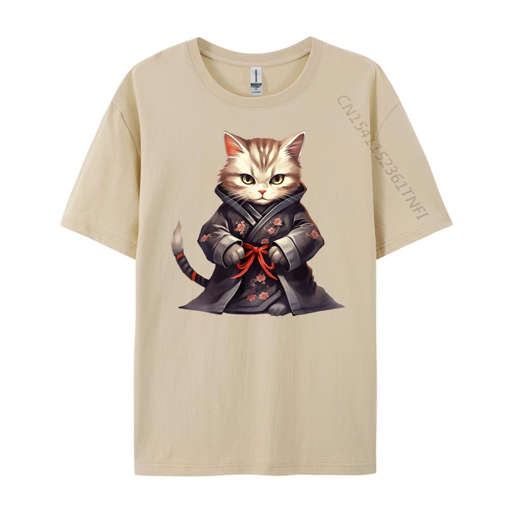 Cute Samurai Cat Japan Warrior Bushido Anime Mens Clothing 2025 T Shirt Men Tee Shirt Clothes Oversized T Shirt