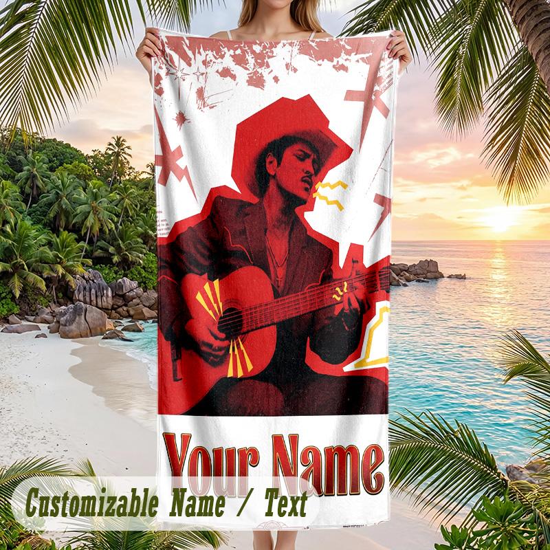 Bruno Mars Beach Towel, Personalized Custom Name Text, Quick Dry Large Absorbent Towel For Beach Pool