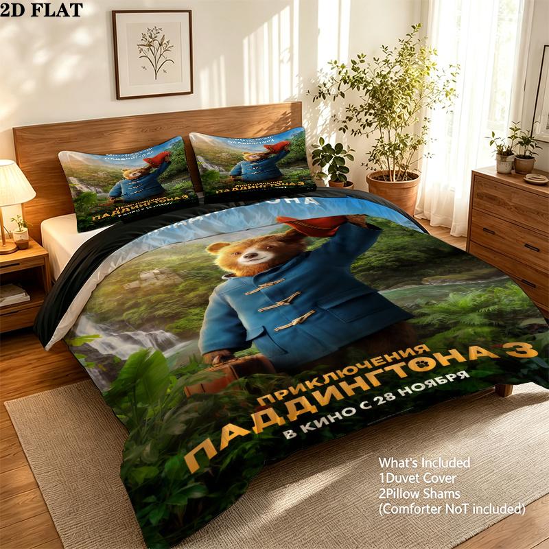 Paddington Bear Bedding Quilt Set Quilt Cover Pillowcase Home Decoration Birthday Gift (1 * duvet cover + 2 * pillowcase, without core)