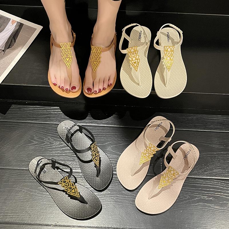 Bohemian Sommer-Strandsandalen für Damen, Flache Zehentrenner-Flip-Flops für den Urlaub