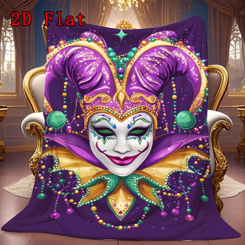 Purple Clown Mask 2D Flat Pattern Flannel Blanket High Quality All Seasons Warmth and Comfort Perfect for Christmas Gifts.MMT0918301