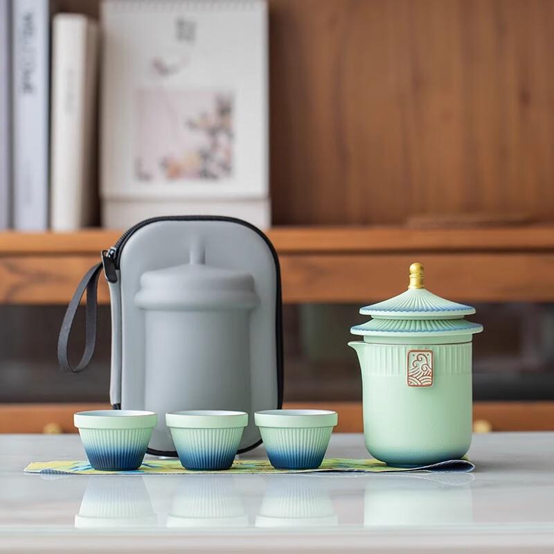 

Jun XVII AQ National Trend Ceramic Palace Museum Travel Kung Fu Tea Set 1 pot 3 cups