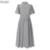 ZANZEA Women Casual Stand Collar Solid Color Summer Short Sleeve Dress