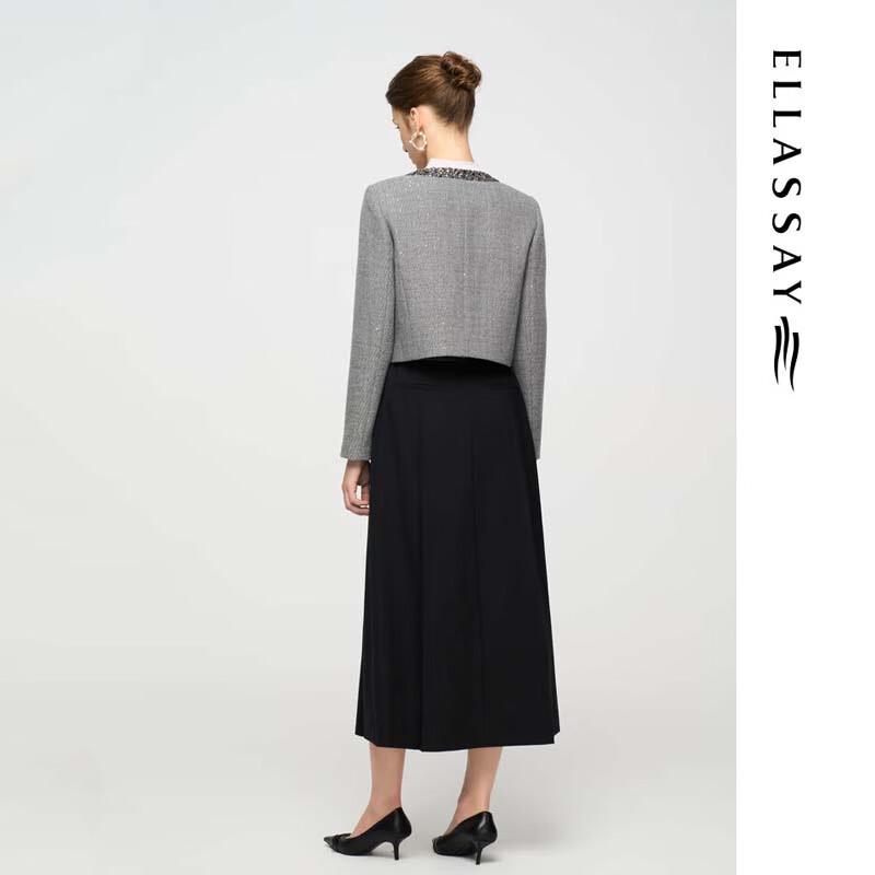 ELLASSAY Women's Elegant Round Neck Short Coat