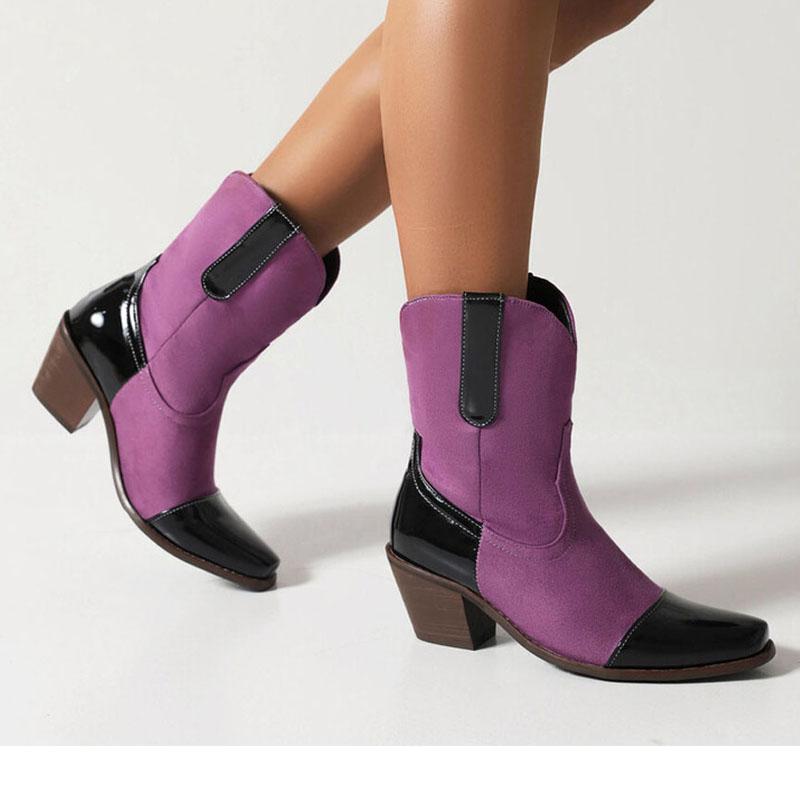 Large Size 35-43 Boots Women Leopard Chunky Heels PU Leather Suede Splicing Ankle Boots Winter Women Shoes chelsea boots WSH4711