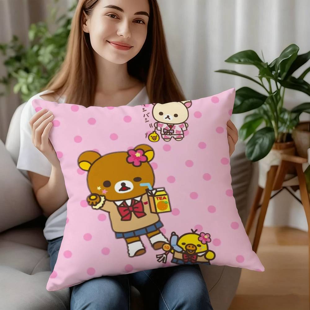 Cute Cartoon Rilakkuma Pillow Case Plush Fabric Soft Pillowcase Double Sided Print Cushion Cover Household Gifts