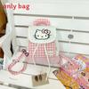 Cute Hello Kitty And Plaid Pattern Girl Canvas Backpack For Daily Use