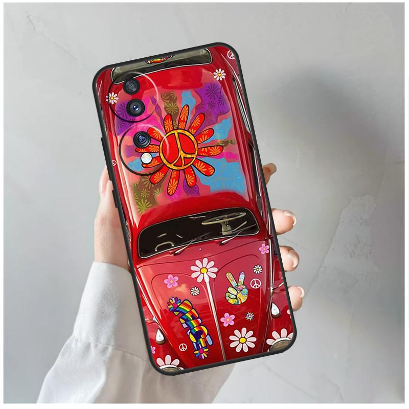 Hippie Fredsbuss och Solrosfodral För Honor 90 Lite 50 70 Magic 5 6 Pro X6 X7 X8 X9 X6a X7a X8a X9a X9b X8b Skydd Coque