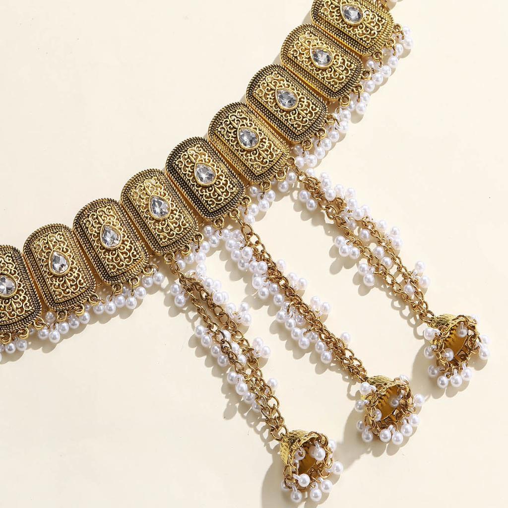 Retro Diamond Chimes Fringed Pearl Waist Chain Women'S Fashion Temperament Body Chain Bohemian Ethnic Style Waist Jewelry