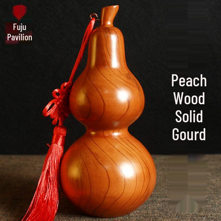 

Large Peach Wood Gourd Ornament: Natural Wood Carving Pendant for Living Room and Bedroom Decor 18 cm Solid Peach Wood Gourd