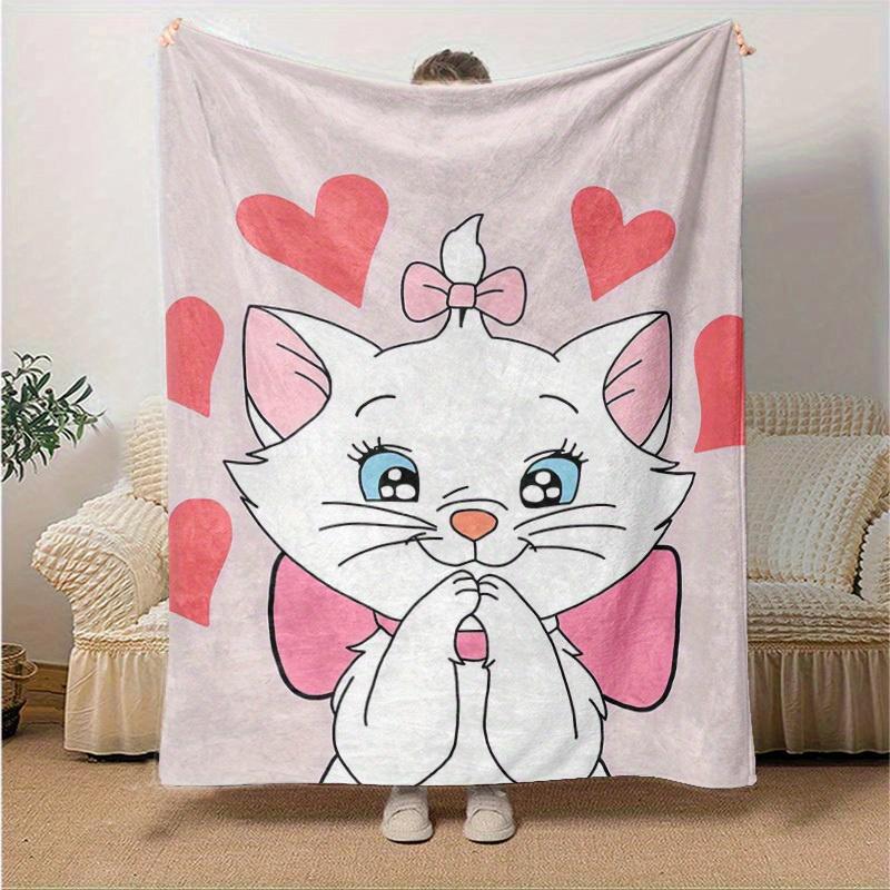 1PC Cute Cartoon Marie Cat Design Blanket, Seasonal Universal, Home Decoration, Throw Blankets, Soft Flannel Throw Blanket, Versatile & Cozy