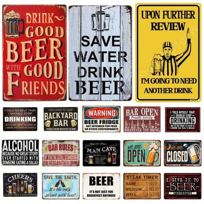 DRINK BEER Metal Tin Sign Vintage Alcohol Metal Sign SAVE WATER Backyard Bar Retro Plaques Man Cave Pub Decor Bar Iron Painting