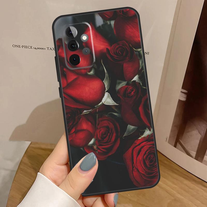 Red Rose Flower Case For Samsung Galaxy A15 A16 A17 A26 A36 A56 A55 A35 A52 A32 A12 A53 A33 A13 A14 A34 A54