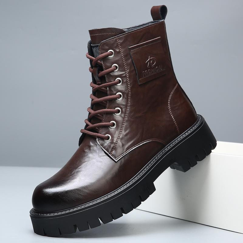 Platforma Eleganckie Proste Męskie Skórzane Botki Wysokie Cholewki Kwadratowy Nosek Brytyjskie Sztyble Chelsea dla Mężczyzn Formalne Biznesowe Luksusowe Buty Jesień