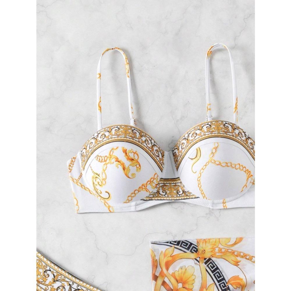 European and American New One-piece Swimsuit Sexy Back Printed Women's Three-piece Bikini