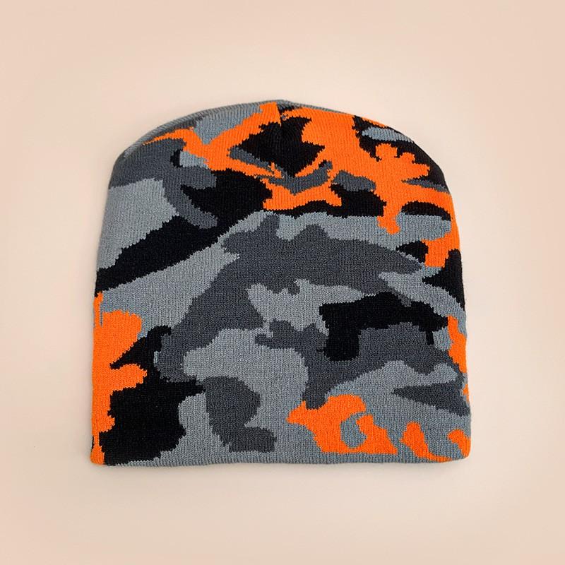 Hip Hop Camo Knit Beanie Men Women Color Block Warm Streetwear Fall Winter