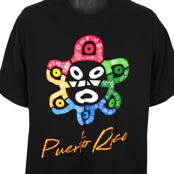 

Puerto Rico 100% Cotton T-shirt Mens Tees Top Mens Size XL Black Sol De Jayuya Taino Sun Symbol Souvenir 3XL