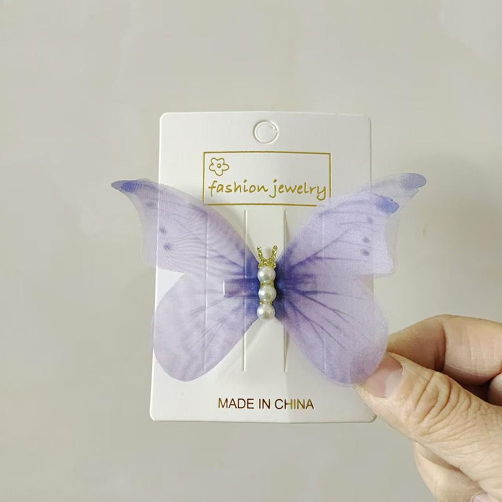 Cute and Compact Butterly Hair Clip in Soft Cotton Material with Elegant Pearls