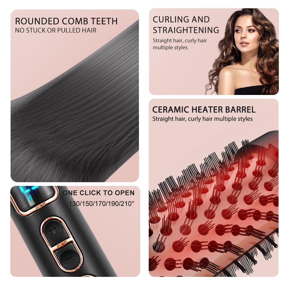 Adjustable Temperature Ceramic Electric Hair Curler 38mm Ionic Curling Wand 2-in-1 Hair Brush Curler