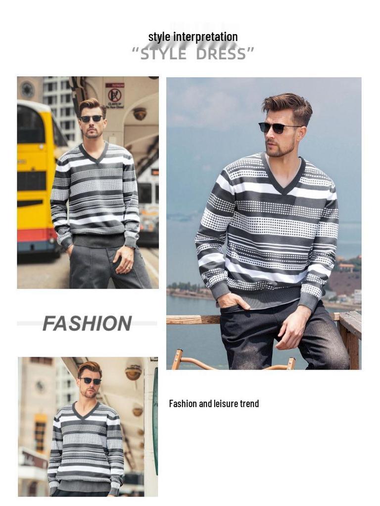Men's Striped Color Block Knitted Pullover Sweater - 2025 Autumn/Winter Collection