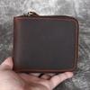 Crazy Horse Leather Men's Zipper Wallet Vertical Full Leather Money Clip Layer Leather Retro Handmade Silver Bag