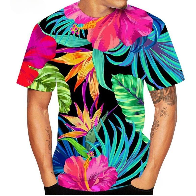 Unisex Plant, Flower & Leaf Print T-Shirt - Crew Neck, Short Sleeve & Breathable